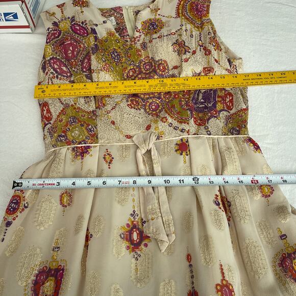 Alice of California Vtg 60s Dress Women M Metallic Batik Print Maxi Boho Formal - Picture 9 of 10